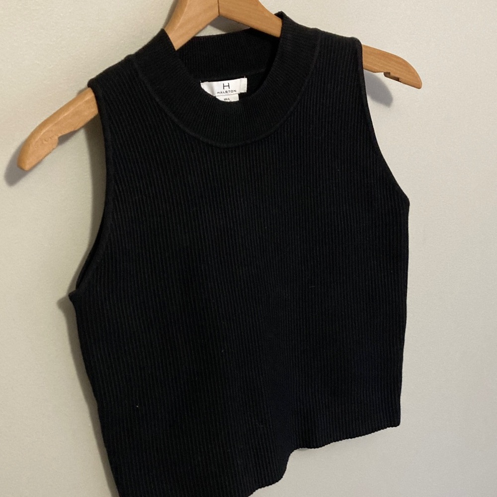 H Halston Heritage Black Ribbed Tank Top, Sleeveless Shirt, Size Large - Picture 3 of 9